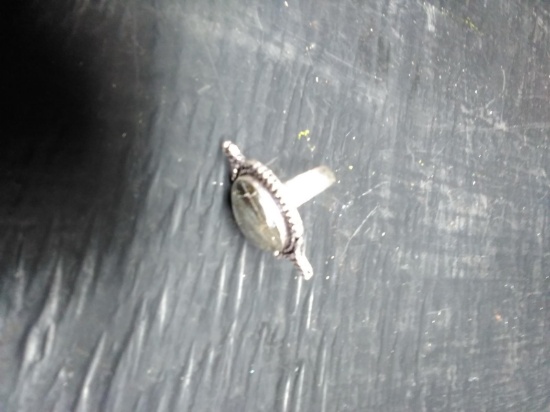 German Silver Ring with Polished Stone-Labradorite size 7
