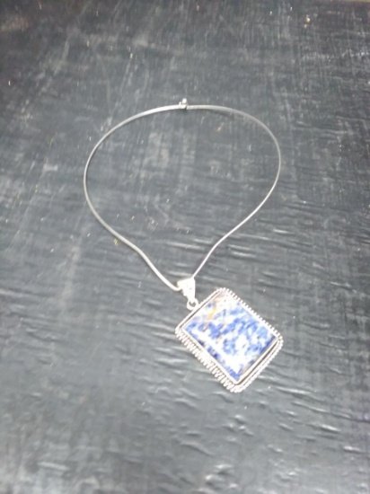 German Silver Soldiate Polished Gemstone Pendant with Choker
