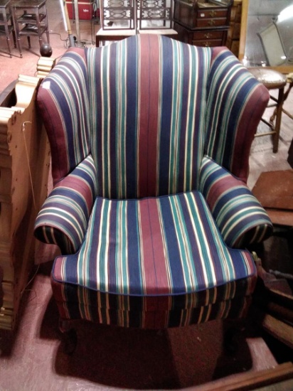 Contemporary Upholstered Wing Back Chair on Queen Anne Frame