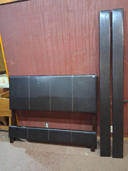 Contemporary Vinyl Queen Bed with Rails