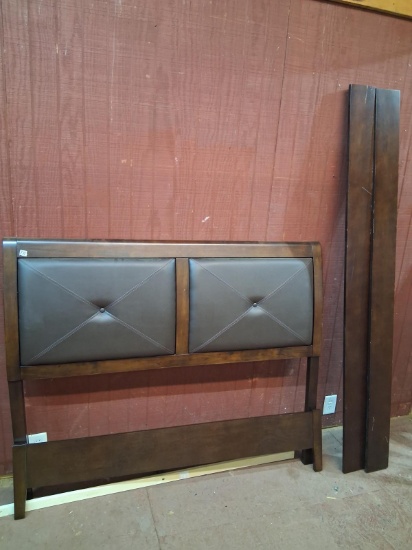 Contemporary Wood and Vinyl Bed with Rails -Queen