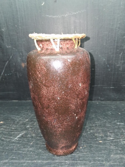 Painted Vase with Wicker Rim