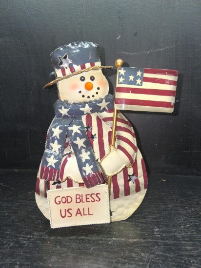 Metal Snowman Tealight-God Bless Us All