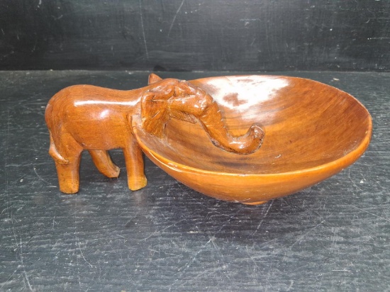 Hand Carved Wooden Elephant Nut Dish