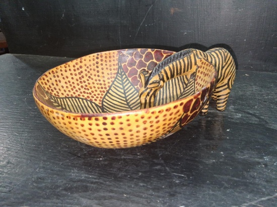 Hand Carved Wooden Zebra Nut Dish