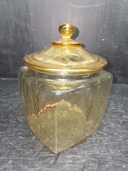 Vintage Depression Light Amber Federal Madrid Biscuit Jar