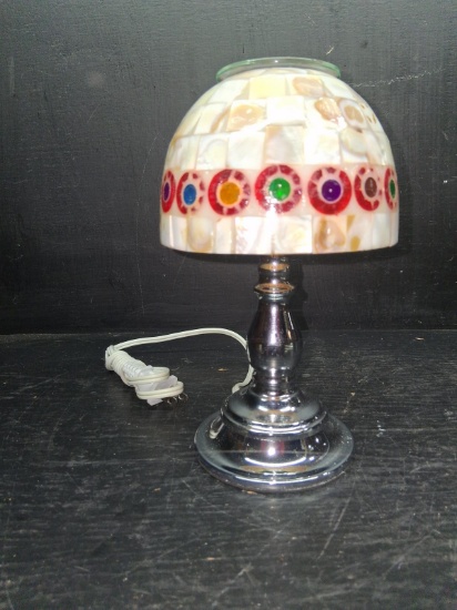 Silver Tone Lamp with Mosaic Shade