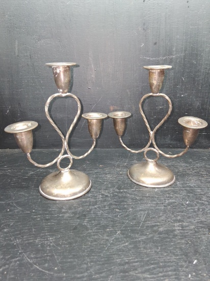 Pair 3 Arm Silver Plate Candlesticks