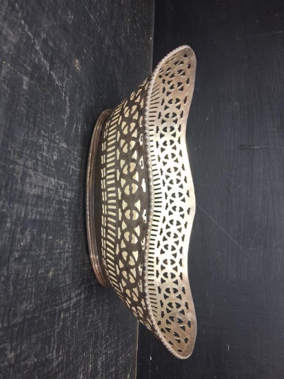 Silver Plate Oval Serving Bowl with Pierced Edging