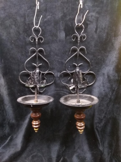 Pair Wrought Iron Candlestick Wall Sconces
