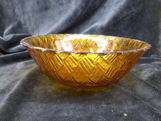 Vintage Amber Basket Weave Serving Bowl