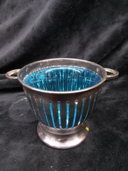 Vintage Klever Kraft Silver Plate Glass Lined Double Handle Cup