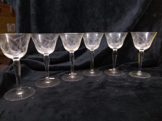 Collection 6 Crystal Etched Stem Glasses