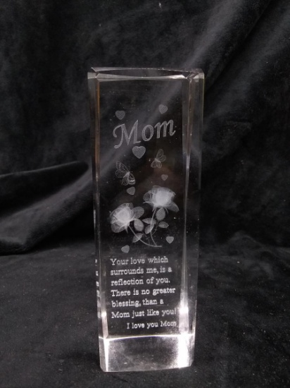 Laser Etched Glass Paperweight/Decor-Mom Poem