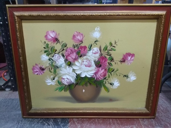 Framed Oil on Canvas-Roses by Monica