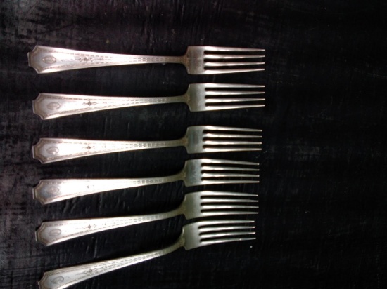 (6) Sterling Silver Forks Duchess Tudor Plate Design 47.4 Grams each (x6)