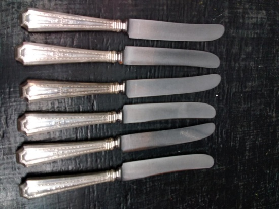 (6) Sterling Silver Knives Duchess Tudor Plate Design