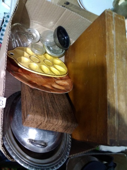 BL-Wooden Flatware Storage Box, Silver Plate, Deviled Egg Tray