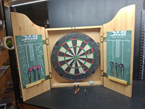 Dart Board in Wall Cabinet with Accessories