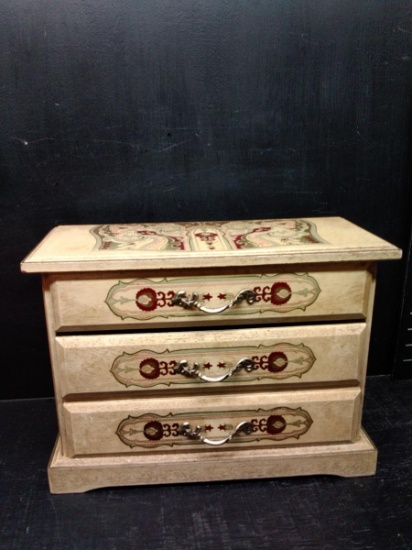 Hand painted 3 Drawer Dresser Top Jewelry Box