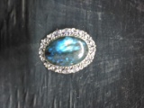 German Silver Ring with Polished Stone-Labradorite size 8