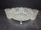 Antique Schale-Obstschale Crystal 2 Flower Footed Centerpiece  1900s