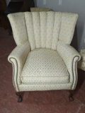 Vintage Upholstered Wing Back Chair with Ball & Claw Feet