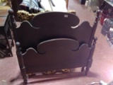 Antique Mahogany Twisted Post Bed-Single with Wooden Rails