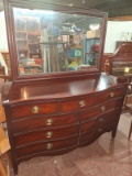 Antique Mahogany Bow Front Triple Dresser with Mirror