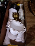 BL-Assorted Milk Glass Vases, Silver Plate Sugar