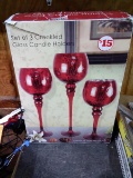 BL-Set 3 Crackle Glass Candle Holders -NIB