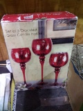 BL-Set 3 Crackle Glass Candle Holders -NIB