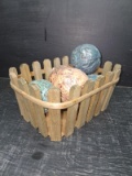 Collection 5 Decorative Carpet Balls with Picket Style Basket