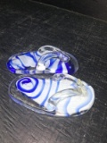 Pair Glass Flip Flop Paperweights/Decor