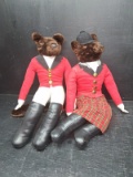 Pair Vintage Mr and Mrs Fox Huntsman Equestrian Plush Dolls