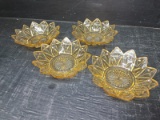 Collection 4 Vintage Federal Glass Topaz Honey Gold Petal Bowls