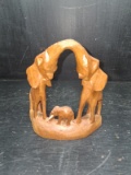 Hand Carved Wooden African Elephant Family Figure