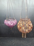 Collection 2 Beaded and Wire Tea Light Hanging Lanterns