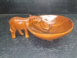 Hand Carved Wooden Elephant Nut Dish
