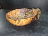 Hand Carved Wooden Zebra Nut Dish