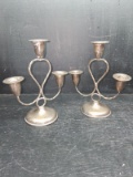 Pair 3 Arm Silver Plate Candlesticks