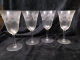 Collection 4 Crystal Etched Stem Glasses