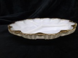 Vintage Milk Glass Gold Rim Divided Serving Dish