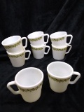 Collection 8 Pyrex Milk Glass Green Daisy Mugs