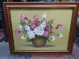 Framed Oil on Canvas-Roses by Monica