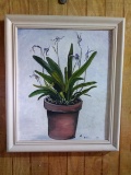 Framed Acrylic on Board-Potted Iris signe AS