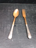 Teak and Sterling Silver handle Salad Spoon and Fork
