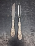 Sterling Silver Handle Kirk Stieff Repousse Fork and Knife Carving Set