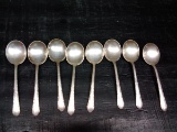 (8) Sterling Silver Soup Spoons -Duchess Tudor Plate Design  33.1 grams each  (x8)