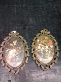Pair Italian Brass Framed Prints